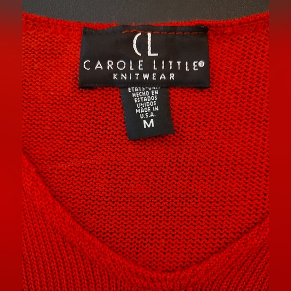 SaLE! Vtg CAROLE LITTLE Sweater Perfect shade of Red đw a Knit tapestry design - Picture 6 of 14